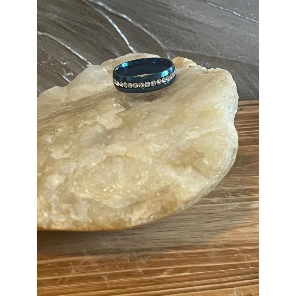 New Blue Tungsten Carbide 6mm Ring-Channel Set Stones-Comfort Fit Band -Size 12 - Picture 4 of 8